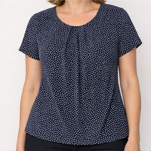 Liz Claiborne Women's Black Short Sleeve Polka Dot Jersey Blouse